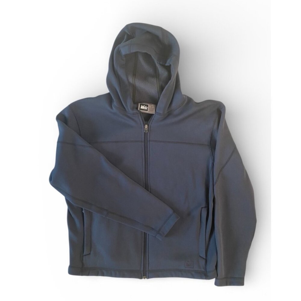 REI PolarTec Full Zip Mens Fleece Jacket Hooded Size XL Blue